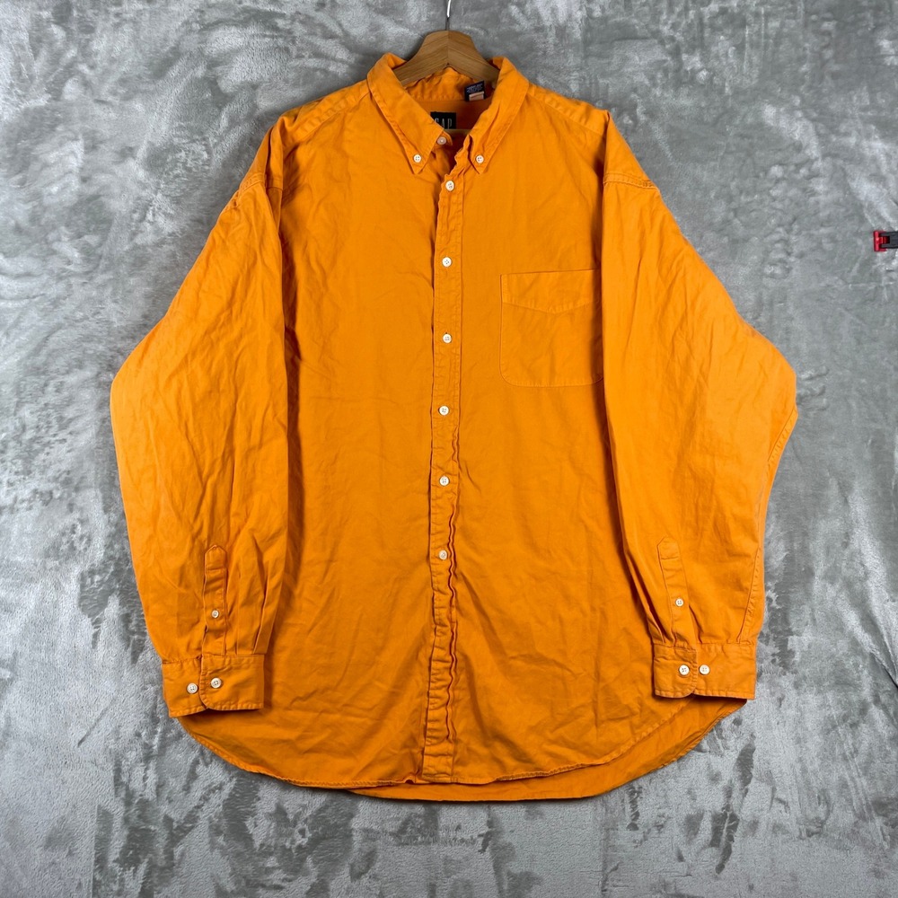 Vintage Gap Button Down Shirt Mens XXL Orange Long Sleeve 90s Cotton Pocket